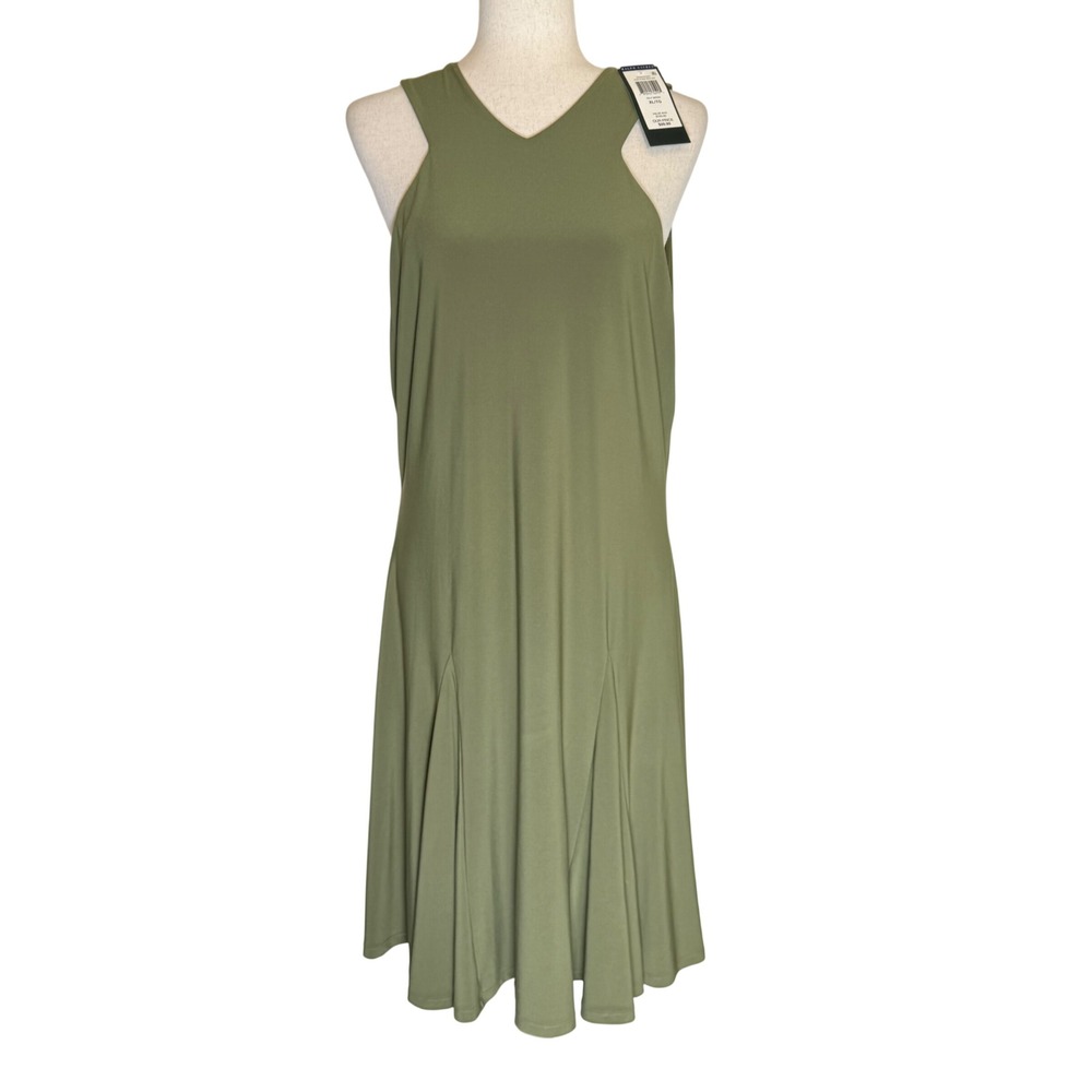 Lauren Ralph Lauren Fit & Flare Dress Women XL Olive Green Pleat Sleeveless